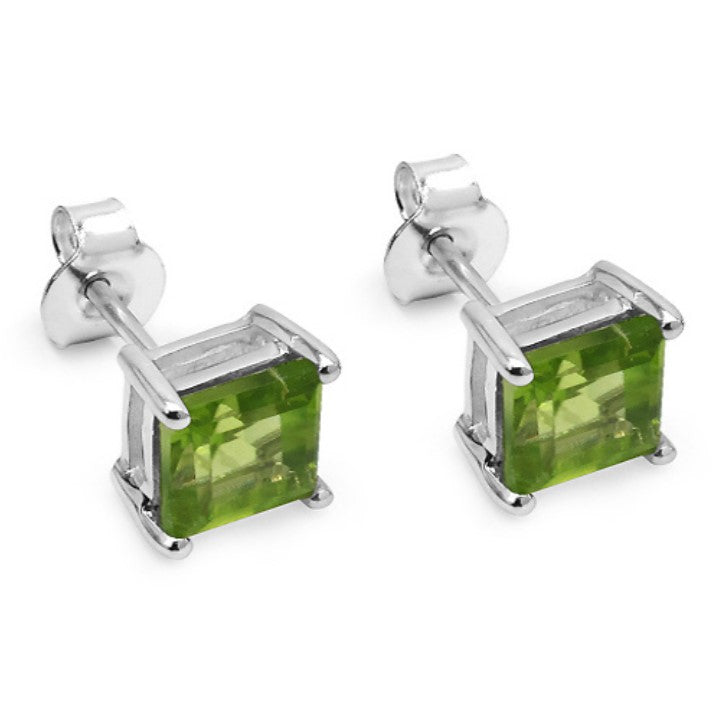 Silver Square Peridot Earring