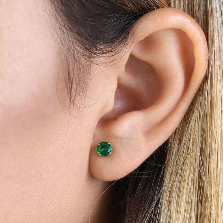 Round Cut Emerald Earrings