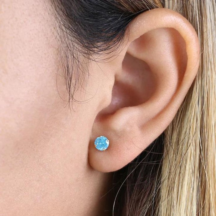 Round Cut Blue Topaz Earrings