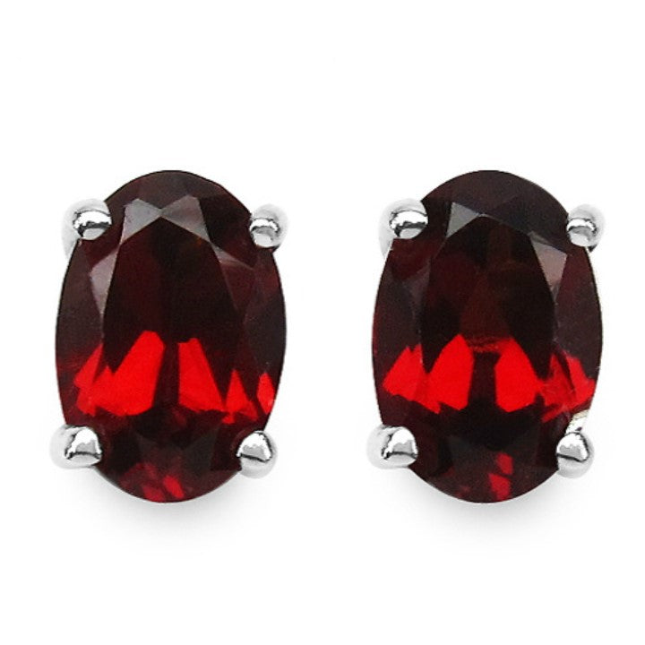 Silver Oval Shape Garnet Earring