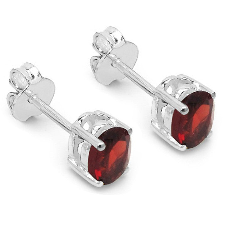 Silver Oval Shape Garnet Earring