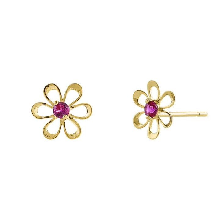 Retro Flower Ruby Earrings