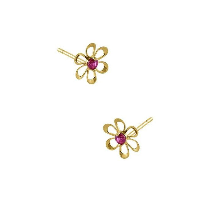 Retro Flower Ruby Earrings