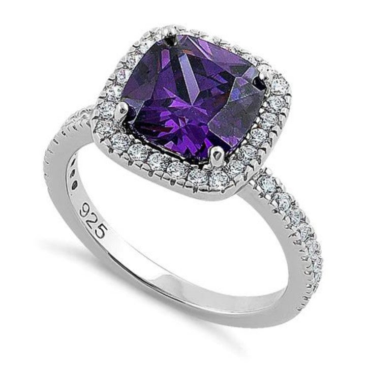 Silver Amethyst CZ Ring