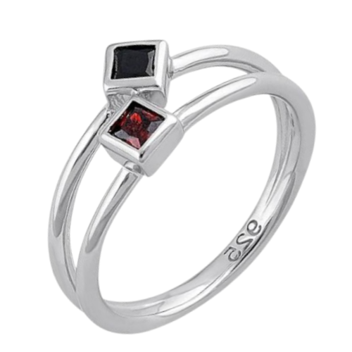 Princess Cut Black & Garnet Ring