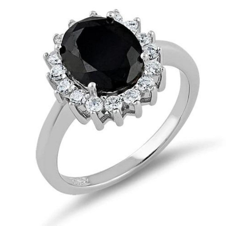 Silver Black Oval Ring