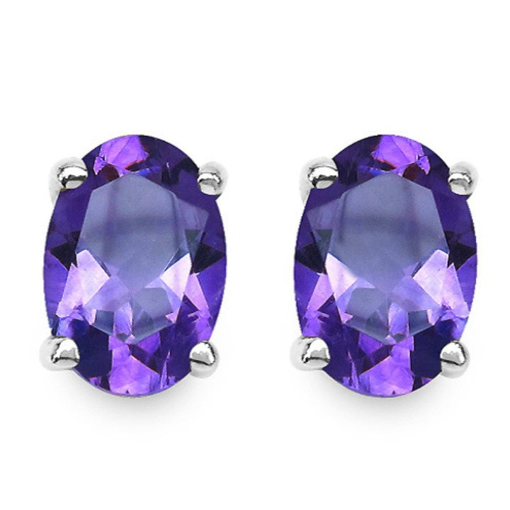 Silver Oval Amethyst Earring