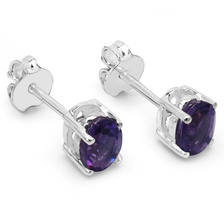 Silver Oval Amethyst Earring