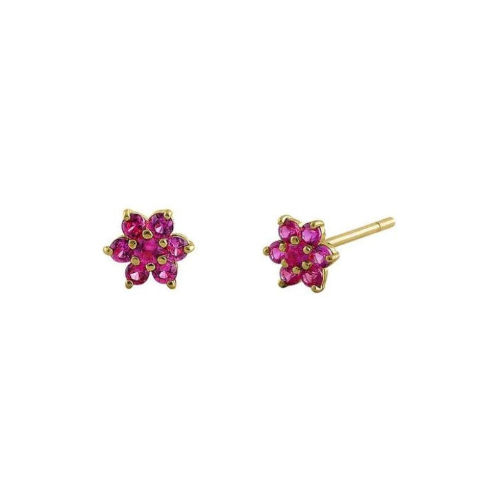 Dainty Flower Ruby Earrings