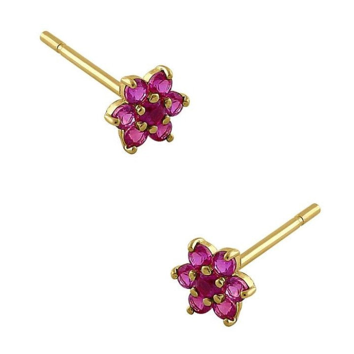 Dainty Flower Ruby Earrings