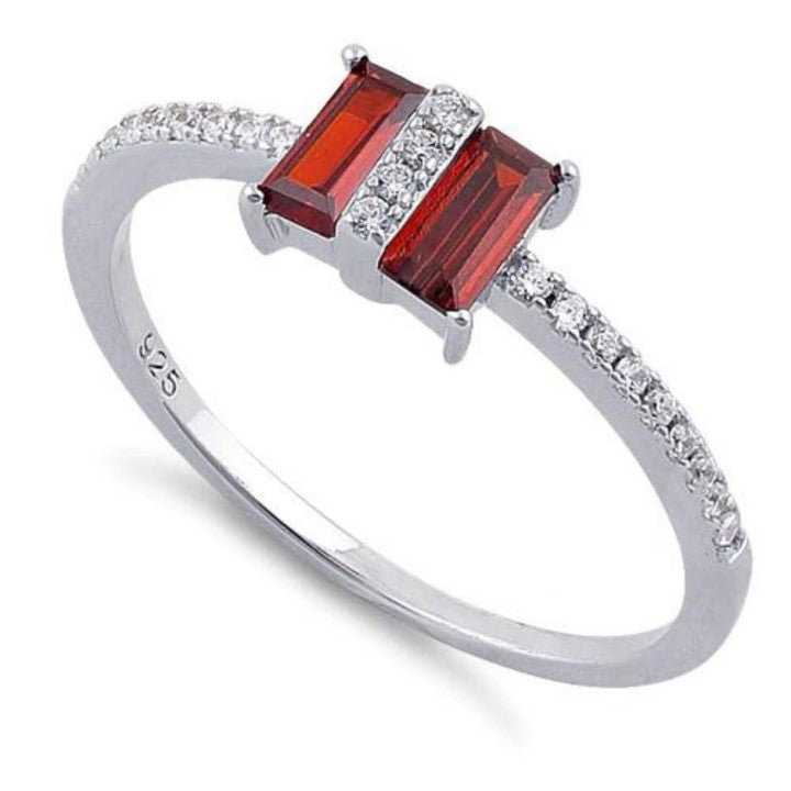 Silver Garnet CZ Ring