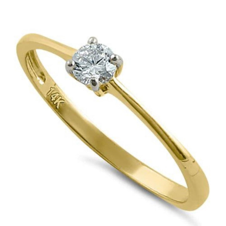 14K Solitaire CZ Ring