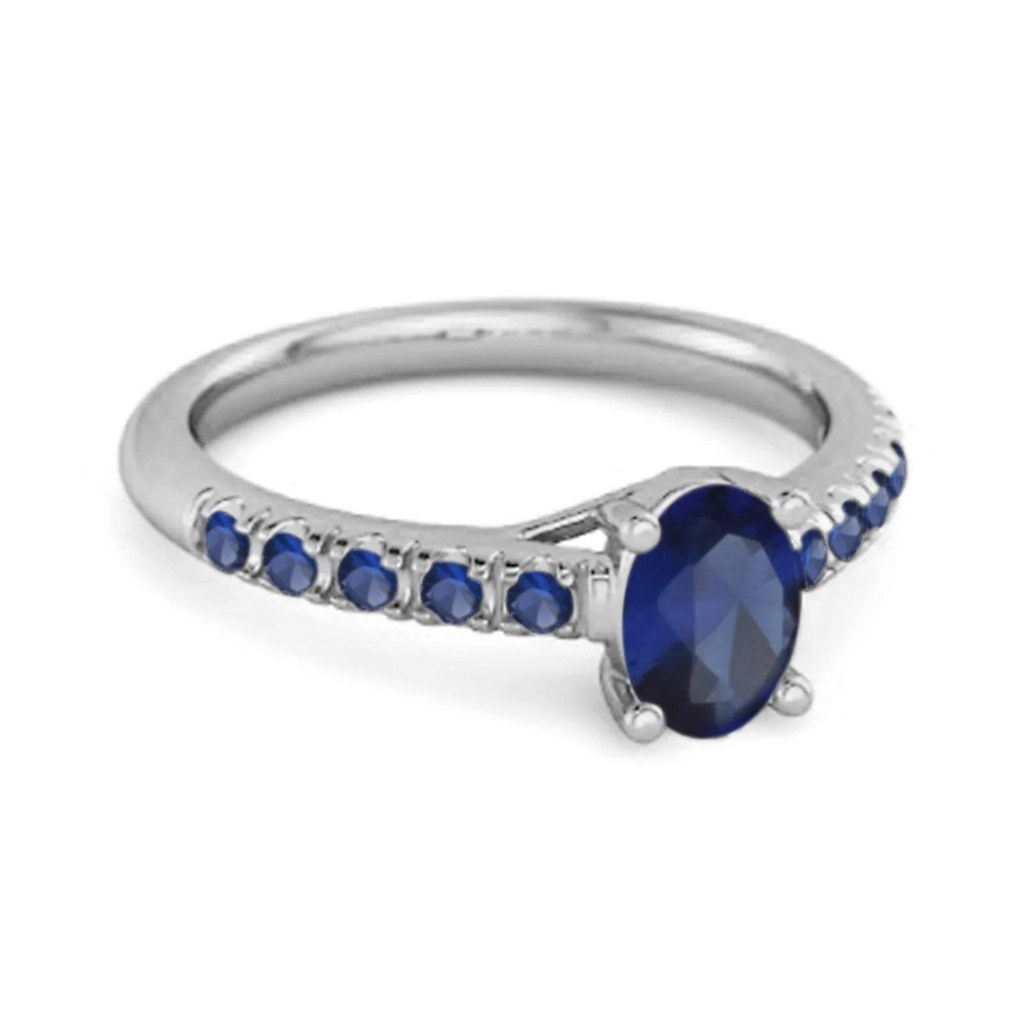 Silver Sapphire Halo Ring