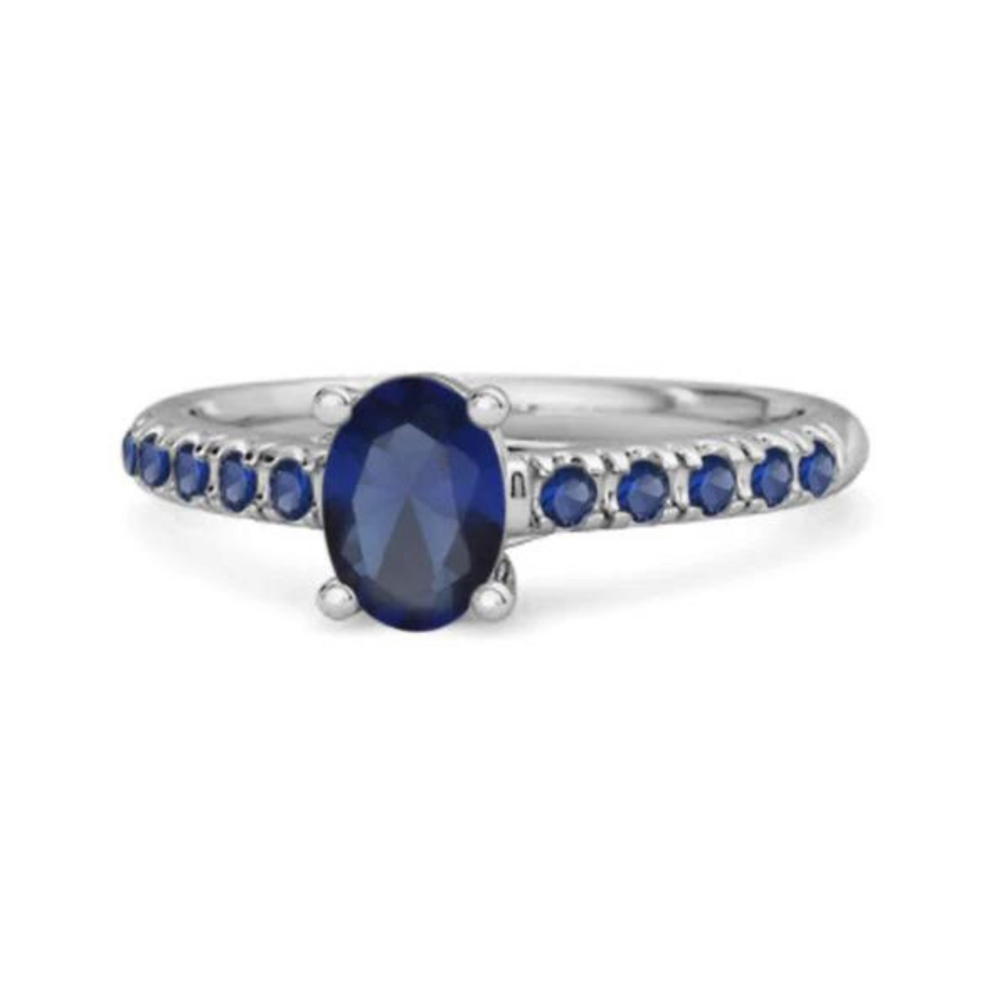 Silver Sapphire Halo Ring
