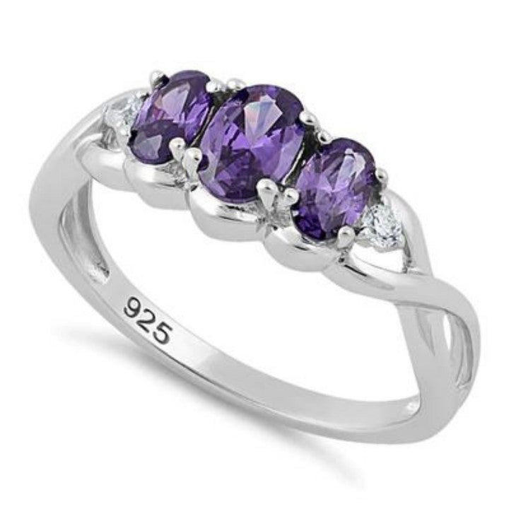 Silver Amethyst CZ Ring