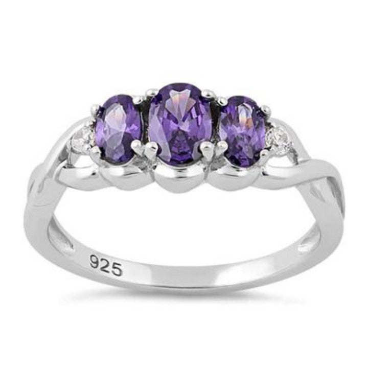 Silver Amethyst CZ Ring