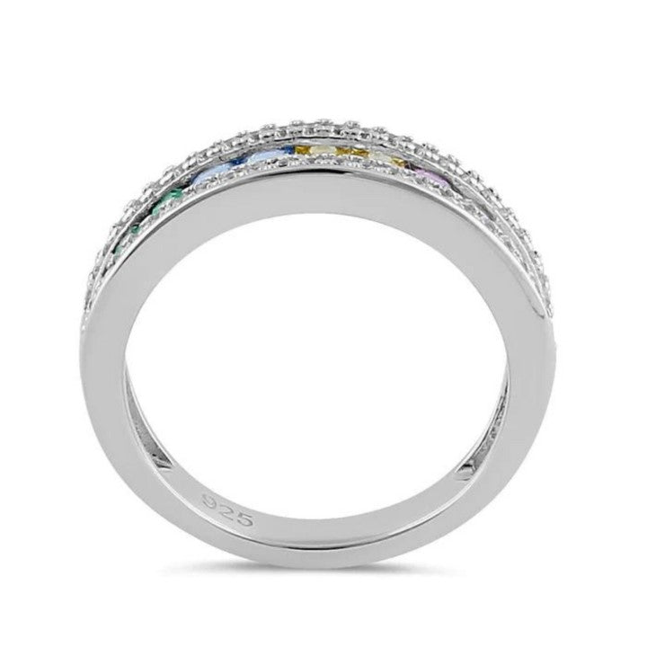 Silver Multicolor CZ Band