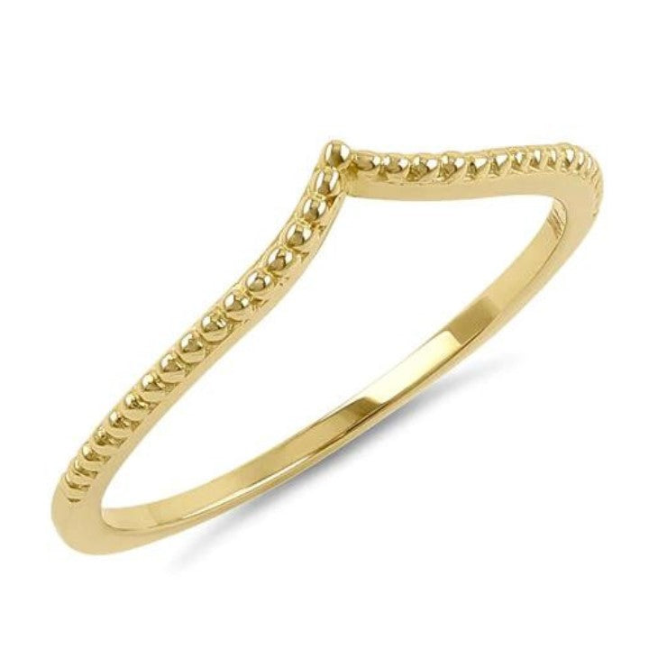 14K Beaded Chevron Ring