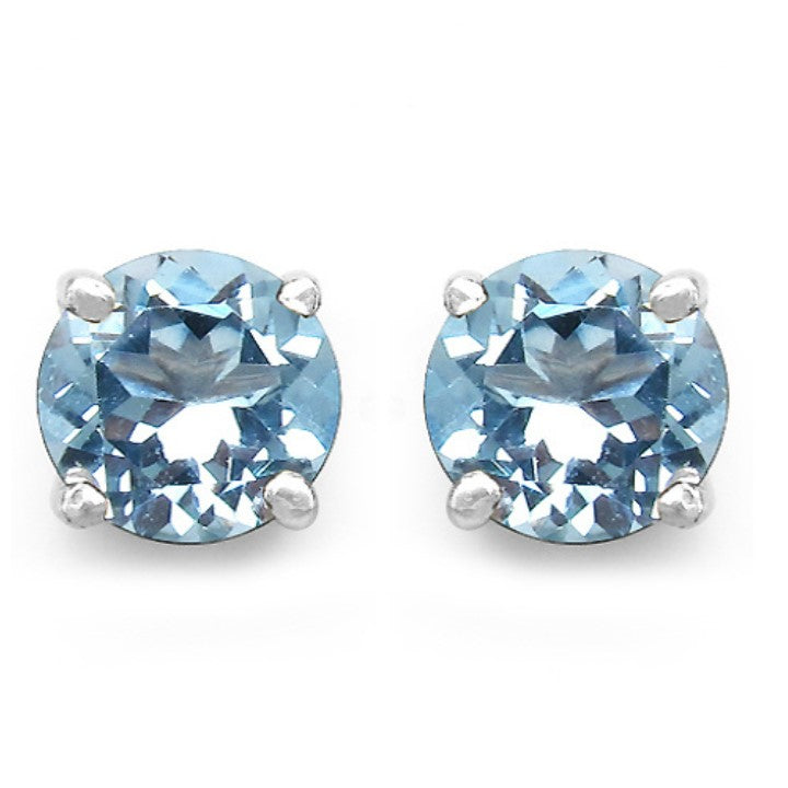 Silver Round Blue Topaz Earring