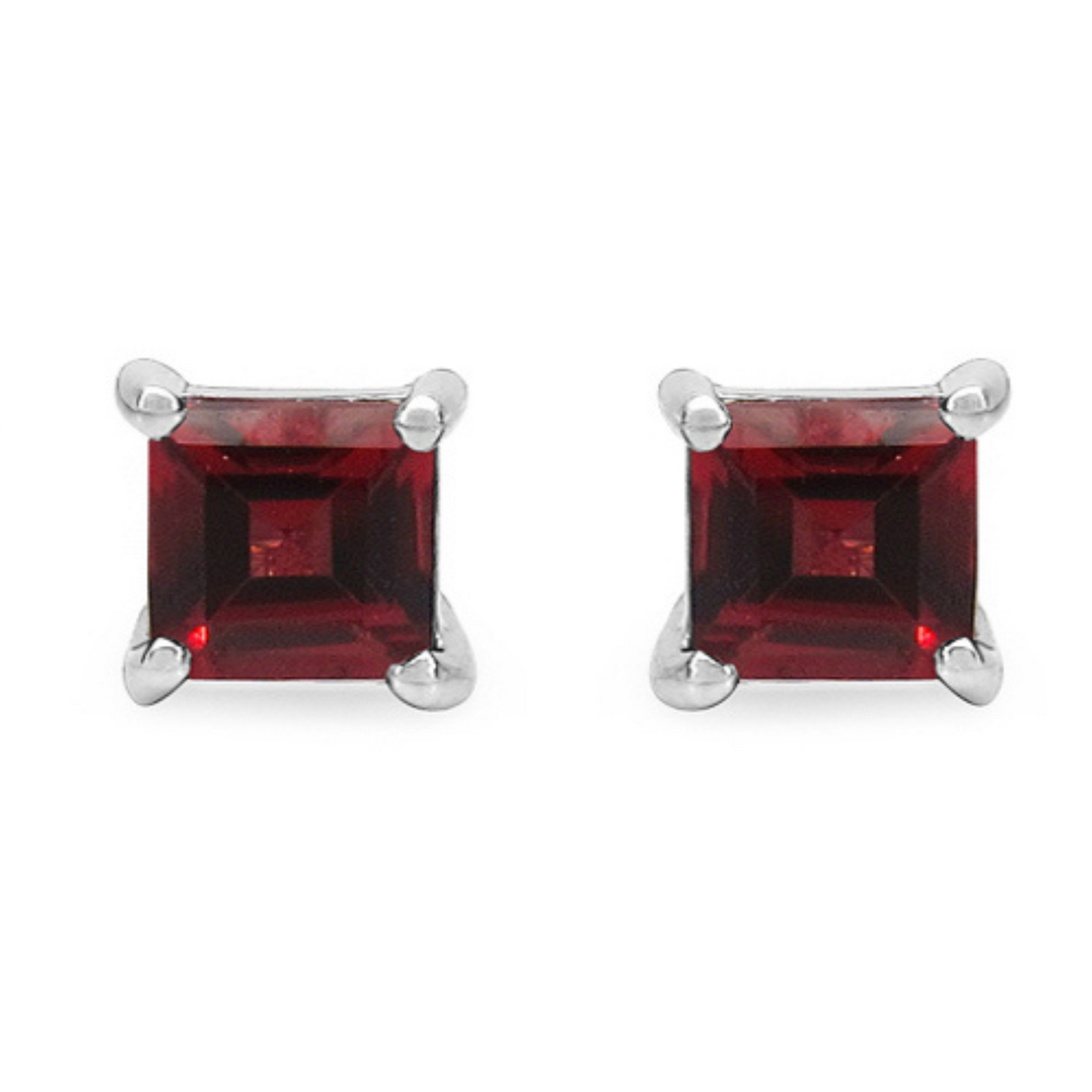 Silver Square Shape Garnet Earring