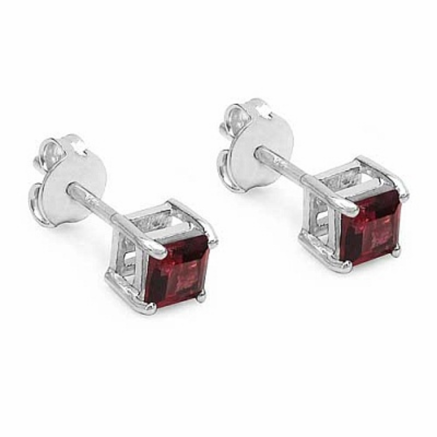 Silver Square Shape Garnet Earring