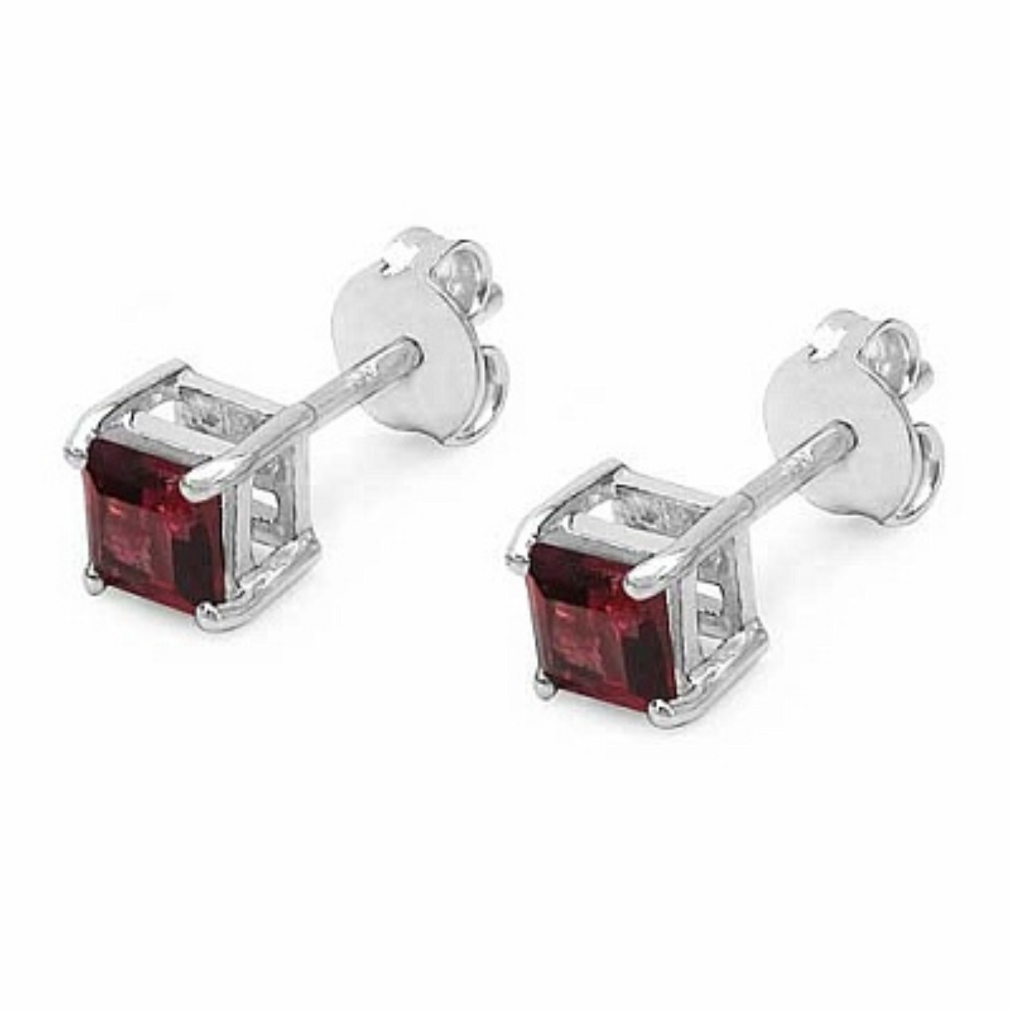 Silver Square Shape Garnet Earring