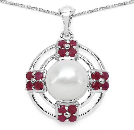 Silver Ruby & Pearl Necklace