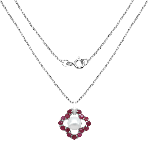 Silver Ruby & Pearl Necklace
