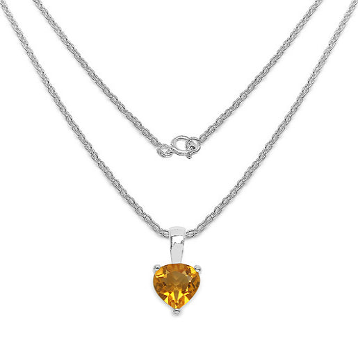 Silver Citrine Heart Necklace Set