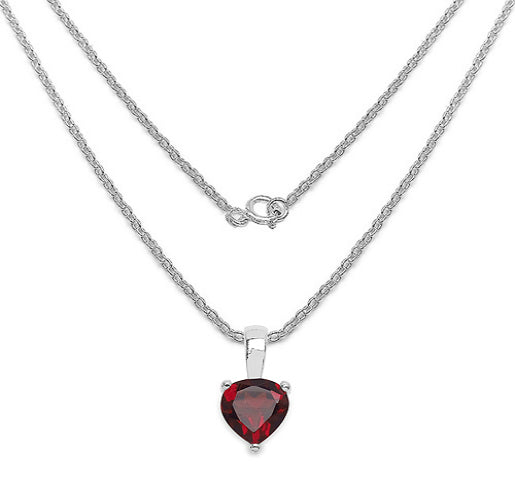 Silver Heart Garnet Necklace Set
