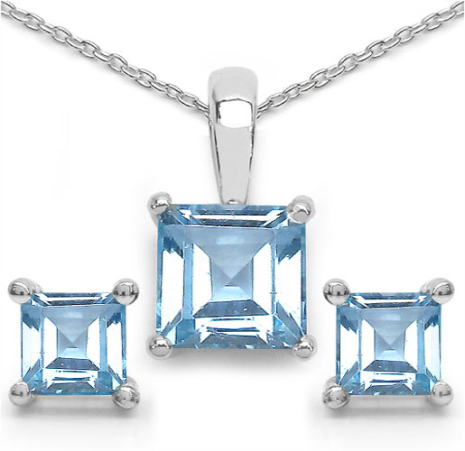 Silver Square Topaz Necklace Set