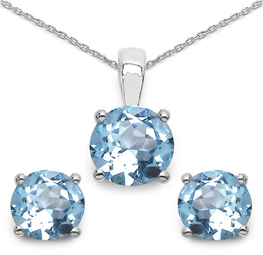 Silver Round Topaz Necklace Set