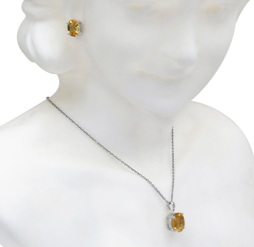 Silver Citrine Necklace Set