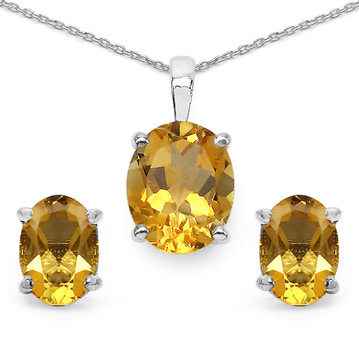 Silver Citrine Necklace Set