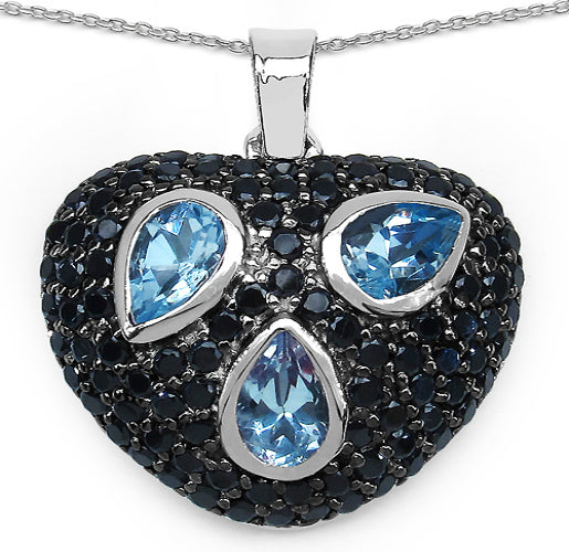Silver Blue Topaz & Black Spinnel Necklace