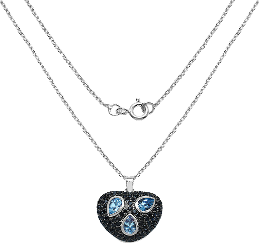 Silver Blue Topaz & Black Spinnel Necklace