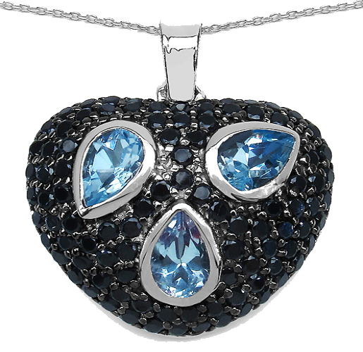 Silver Blue Topaz & Black Spinnel Necklace