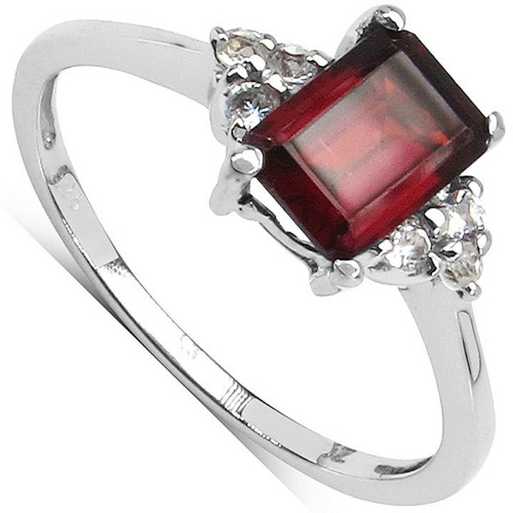Silver Octagon Garnet Ring
