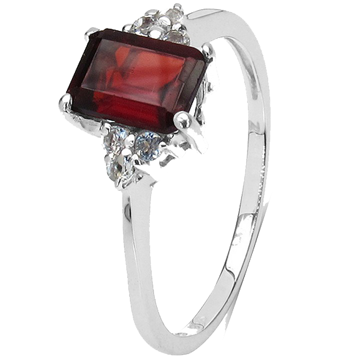 Silver Octagon Garnet Ring