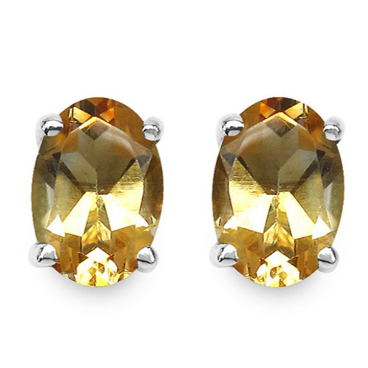 Silver Oval Citrine Earring