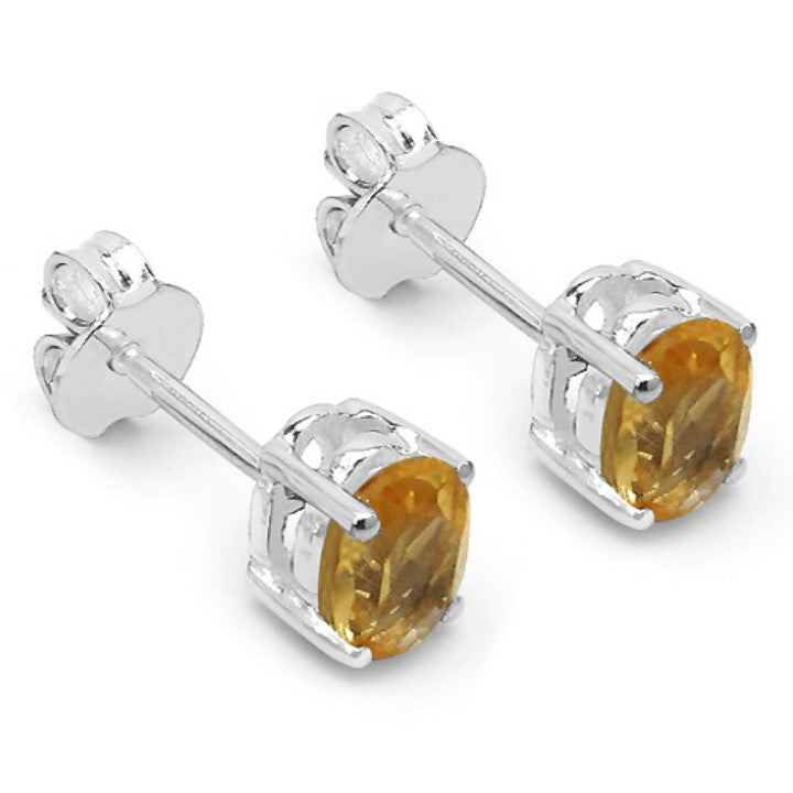 Silver Oval Citrine Earring