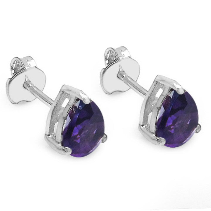 Silver Pear Amethyst Earring