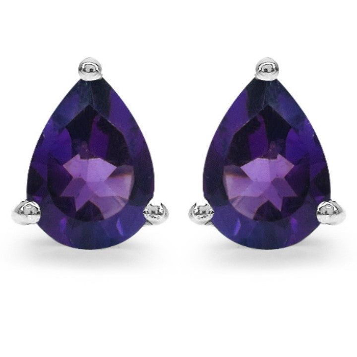 Silver Pear Amethyst Earring