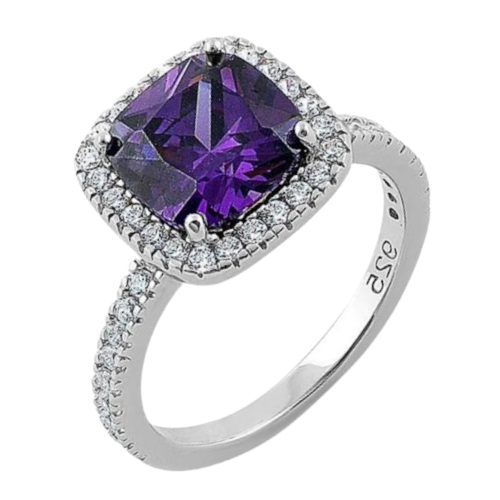 Silver Amethyst CZ Ring