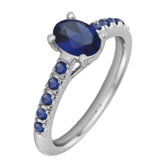 Silver Sapphire Halo Ring