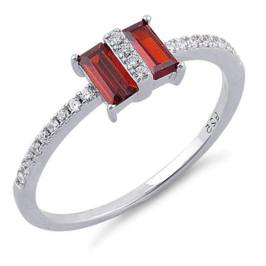 Silver Garnet CZ Ring