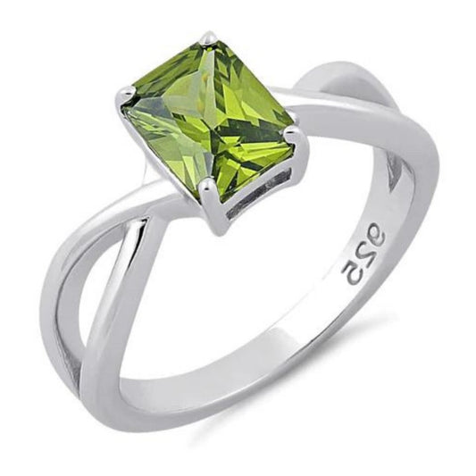 Silver Twist Peridot CZ Ring