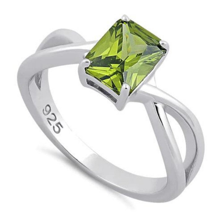 Silver Twist Peridot CZ Ring