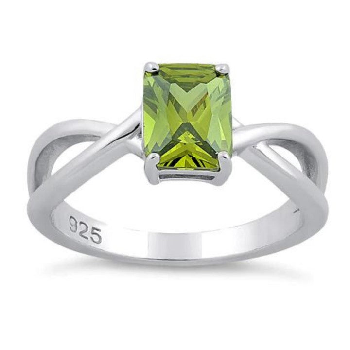 Silver Twist Peridot CZ Ring