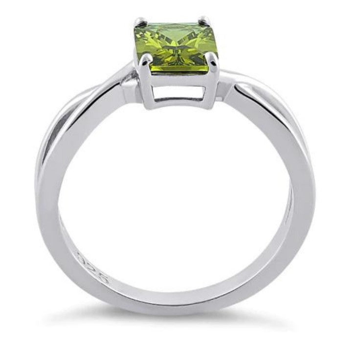 Silver Twist Peridot CZ Ring